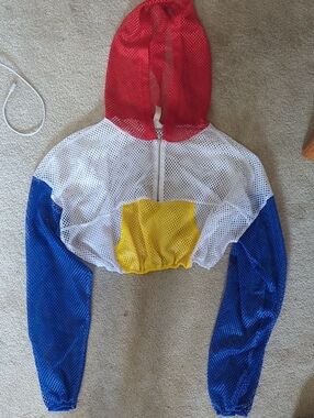 Red, White, Blue & Yellow Mesh Cropped Hoodie